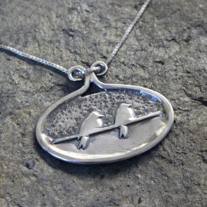Unique Sterling Silver Pendant With Birds-On-A-Wire Design For Blinkidees