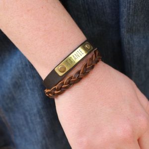 Personalized Hand-stamped Brass & Leather Combination Bracelet